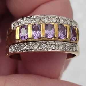 Vintage Avon Elegant Gold and Silver Ring with Purple Stones